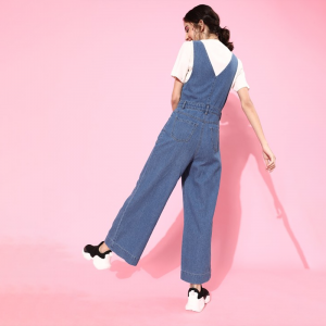Women Blue Solid Boiler Jumpsuit